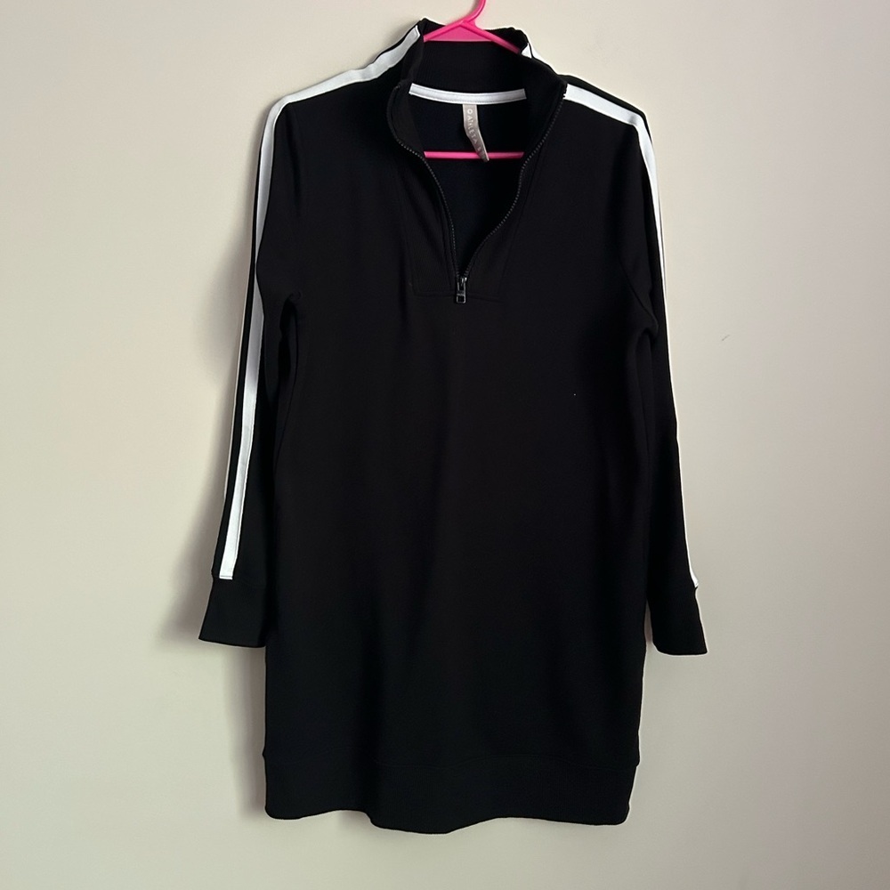 Athleta Circa Track Sweatshirt Dress 2.0 in Black Size Medium Petite